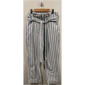 FRAME Blue White Striped Paperbag Pants